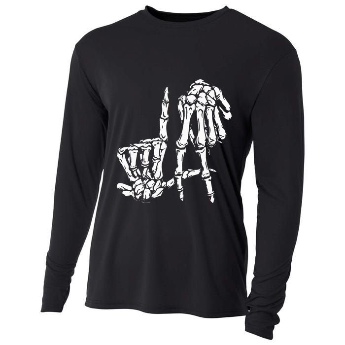 La Hand Sign Lazy Diy Halloween Costume Skeleton Los Angeles Cooling Performance Long Sleeve Crew