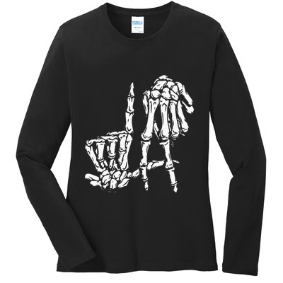 La Hand Sign Lazy Diy Halloween Costume Skeleton Los Angeles Ladies Long Sleeve Shirt