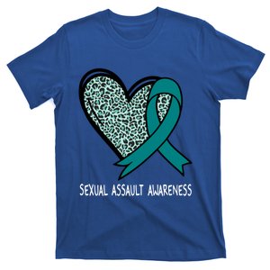 Leopard Heart Sexual Assault Awareness Teal Ribbon Cute Gift T-Shirt