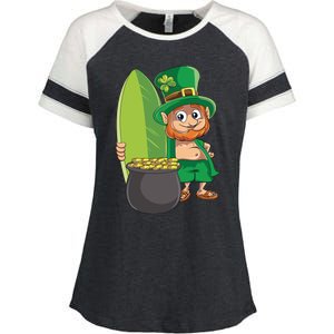 Leprechaun Hawaiian Surfing St Patricks Day Hawaii Aloha Gift Enza Ladies Jersey Colorblock Tee