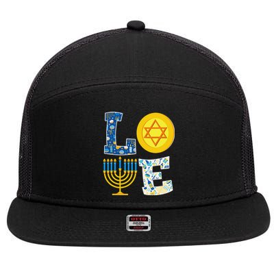 Love Hanukkah Shirt Chanukah Menorah Pajama Matching Family  7 Panel Mesh Trucker Snapback Hat