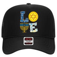 Love Hanukkah Shirt Chanukah Menorah Pajama Matching Family  High Crown Mesh Back Trucker Hat