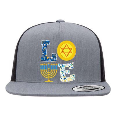 Love Hanukkah Shirt Chanukah Menorah Pajama Matching Family  Flat Bill Trucker Hat