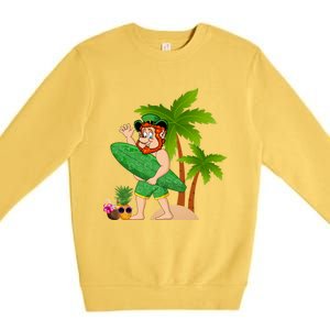 Leprechaun Hawaiian Surfing St Patricks Day Hawaii Gift Premium Crewneck Sweatshirt