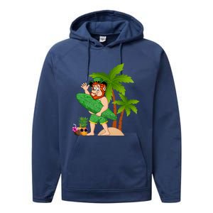 Leprechaun Hawaiian Surfing St Patricks Day Hawaii Gift Performance Fleece Hoodie