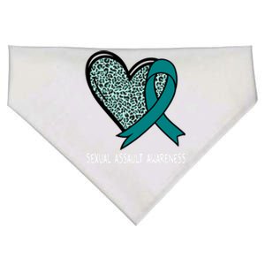 Leopard Heart Sexual Assault Awareness Teal Ribbon Funny Gift USA-Made Doggie Bandana