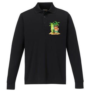 Leprechaun Hawaiian Surfing St Patricks Day Hawaii Great Gift Performance Long Sleeve Polo