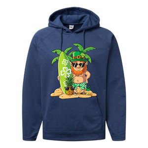 Leprechaun Hawaiian Surfing St Patricks Day Hawaii Great Gift Performance Fleece Hoodie