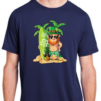 Leprechaun Hawaiian Surfing St Patricks Day Hawaii Adult ChromaSoft Performance T-Shirt