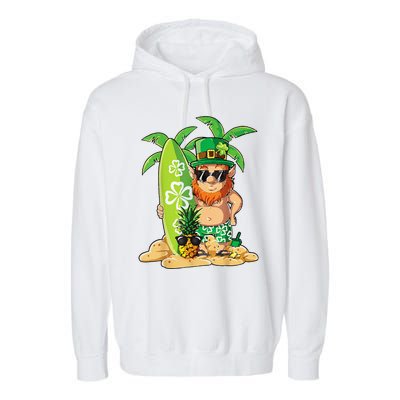 Leprechaun Hawaiian Surfing St Patricks Day Hawaii Garment-Dyed Fleece Hoodie