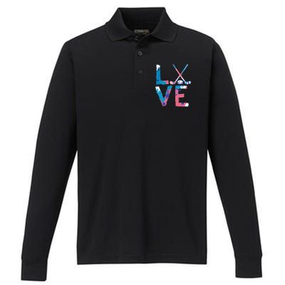 Love Hockey Sport Fans Passion Fun Ice Hockey Gift Performance Long Sleeve Polo