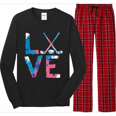 Love Hockey Sport Fans Passion Fun Ice Hockey Gift Long Sleeve Pajama Set