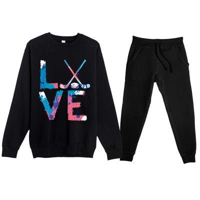 Love Hockey Sport Fans Passion Fun Ice Hockey Gift Premium Crewneck Sweatsuit Set