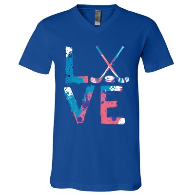 Love Hockey Sport Fans Passion Fun Ice Hockey Gift V-Neck T-Shirt