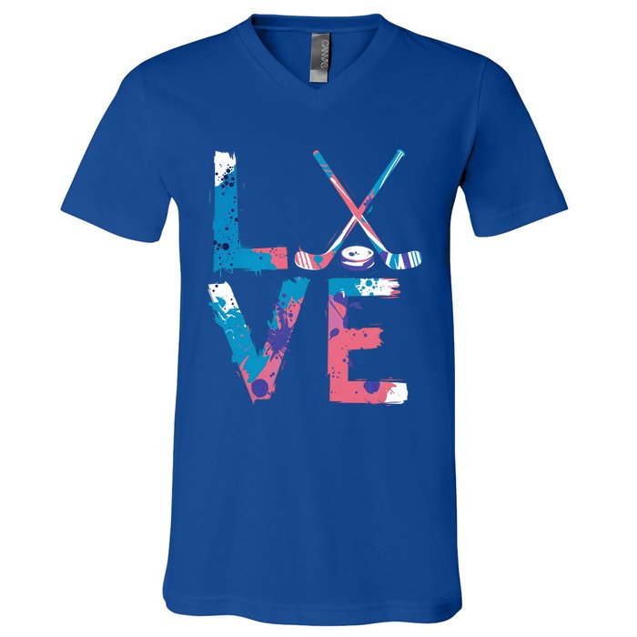 Love Hockey Sport Fans Passion Fun Ice Hockey Gift V-Neck T-Shirt