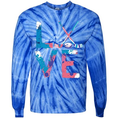 Love Hockey Sport Fans Passion Fun Ice Hockey Gift Tie-Dye Long Sleeve Shirt