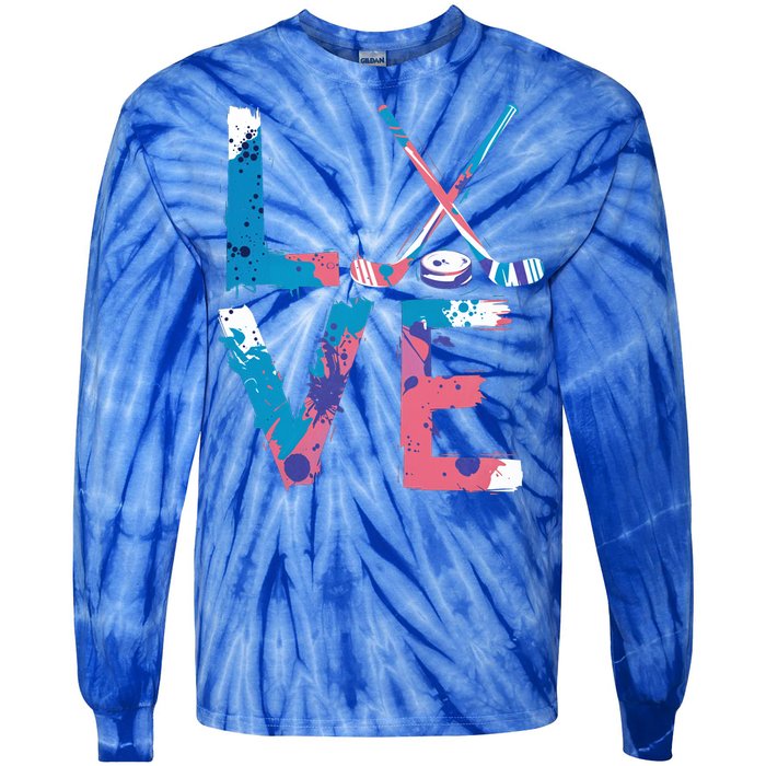 Love Hockey Sport Fans Passion Fun Ice Hockey Gift Tie-Dye Long Sleeve Shirt