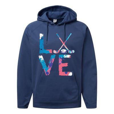 Love Hockey Sport Fans Passion Fun Ice Hockey Gift Performance Fleece Hoodie