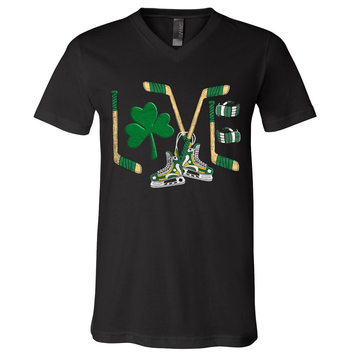 Love Hockey St Patrick's Day V-Neck T-Shirt