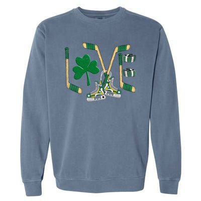 Love Hockey St Patrick's Day Garment-Dyed Sweatshirt