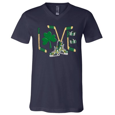 Love Hockey St Patrick's Day V-Neck T-Shirt