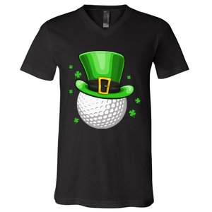 Leprechaun Hat Shamrock Leaf Golf St Patrick's Day V-Neck T-Shirt