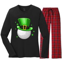 Leprechaun Hat Shamrock Leaf Golf St Patrick's Day Women's Long Sleeve Flannel Pajama Set 