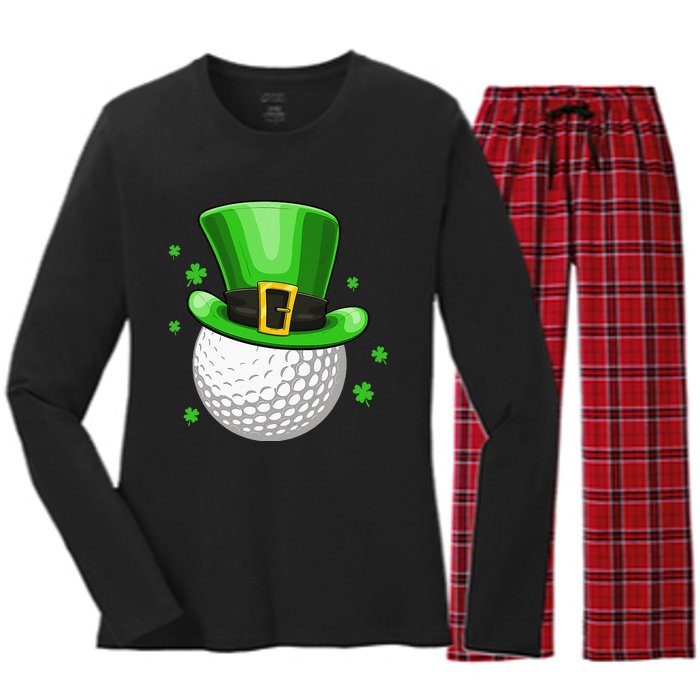 Leprechaun Hat Shamrock Leaf Golf St Patrick's Day Women's Long Sleeve Flannel Pajama Set 