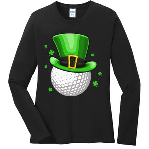 Leprechaun Hat Shamrock Leaf Golf St Patrick's Day Ladies Long Sleeve Shirt