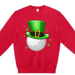 Leprechaun Hat Shamrock Leaf Golf St Patrick's Day Premium Crewneck Sweatshirt