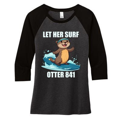 Let Her Surf Otter 841 Women's Tri-Blend 3/4-Sleeve Raglan Shirt