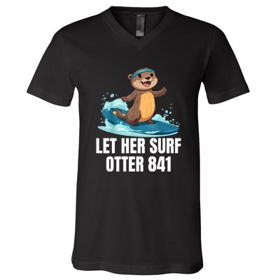 Let Her Surf Otter 841 V-Neck T-Shirt