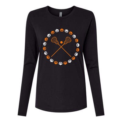 Lacrosse Halloween Spooky Pumpkins Sports Autumn Fall Womens Cotton Relaxed Long Sleeve T-Shirt