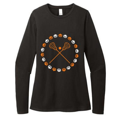 Lacrosse Halloween Spooky Pumpkins Sports Autumn Fall Womens CVC Long Sleeve Shirt