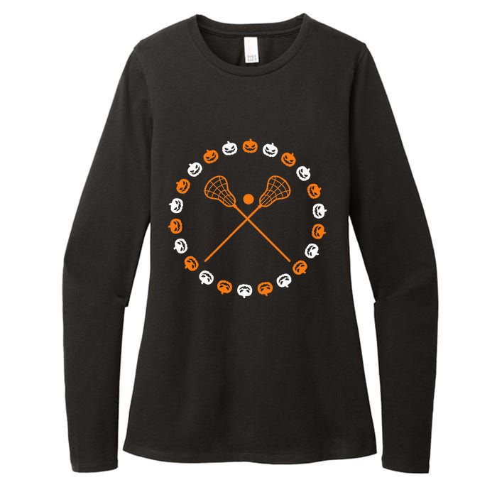 Lacrosse Halloween Spooky Pumpkins Sports Autumn Fall Womens CVC Long Sleeve Shirt