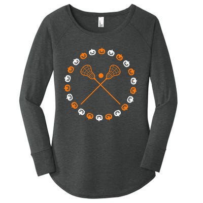 Lacrosse Halloween Spooky Pumpkins Sports Autumn Fall Women's Perfect Tri Tunic Long Sleeve Shirt