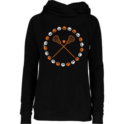 Lacrosse Halloween Spooky Pumpkins Sports Autumn Fall Womens Funnel Neck Pullover Hood