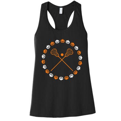 Lacrosse Halloween Spooky Pumpkins Sports Autumn Fall Women's Racerback Tank