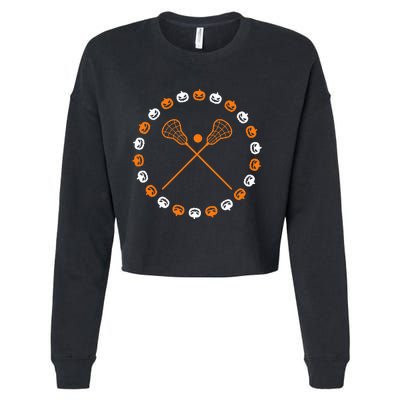 Lacrosse Halloween Spooky Pumpkins Sports Autumn Fall Cropped Pullover Crew