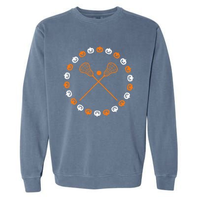 Lacrosse Halloween Spooky Pumpkins Sports Autumn Fall Garment-Dyed Sweatshirt