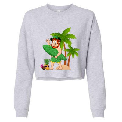 Leprechaun Hawaiian Surfing St Patricks Day Hawaii Gift Cropped Pullover Crew