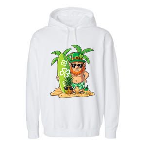 Leprechaun Hawaiian Surfing St Patricks Day Hawaii Gift Garment-Dyed Fleece Hoodie