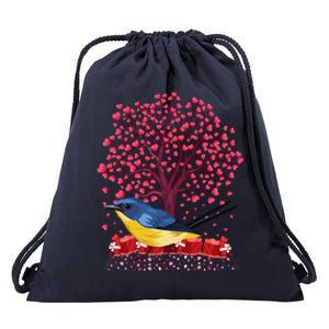 Love Heart Tree Eastern Bluebird Valentine's Day Gift Drawstring Bag