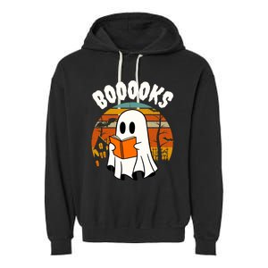 Lazy Halloween Teacher Library Booooks Ghost Reading Books Gift Garment-Dyed Fleece Hoodie