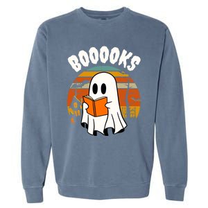 Lazy Halloween Teacher Library Booooks Ghost Reading Books Gift Garment-Dyed Sweatshirt