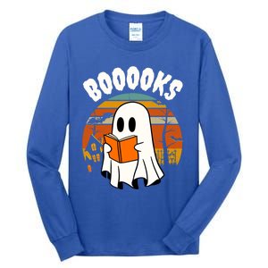 Lazy Halloween Teacher Library Booooks Ghost Reading Books Gift Tall Long Sleeve T-Shirt