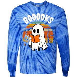 Lazy Halloween Teacher Library Booooks Ghost Reading Books Gift Tie-Dye Long Sleeve Shirt