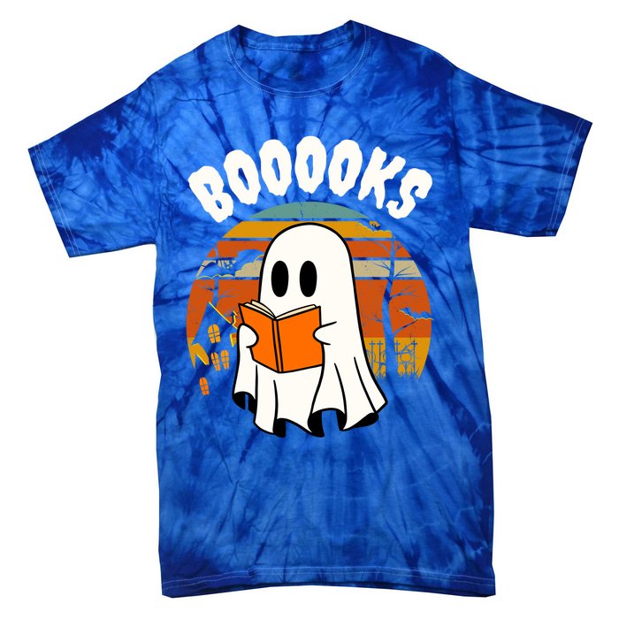 Lazy Halloween Teacher Library Booooks Ghost Reading Books Gift Tie-Dye T-Shirt