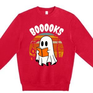 Lazy Halloween Teacher Library Booooks Ghost Reading Books Gift Premium Crewneck Sweatshirt