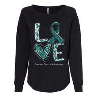 LOVE Heart Teal Ribbon Ovarian Cancer Awareness Gifts Womens California Wash Sweatshirt